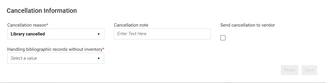 The Cancellation Information dialog.